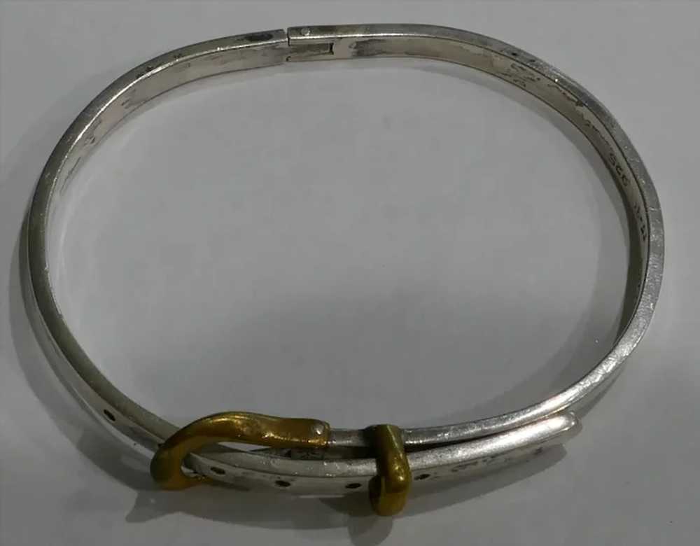 Mexican Taxco Sterling Silver Hinged Bangle Adjus… - image 3