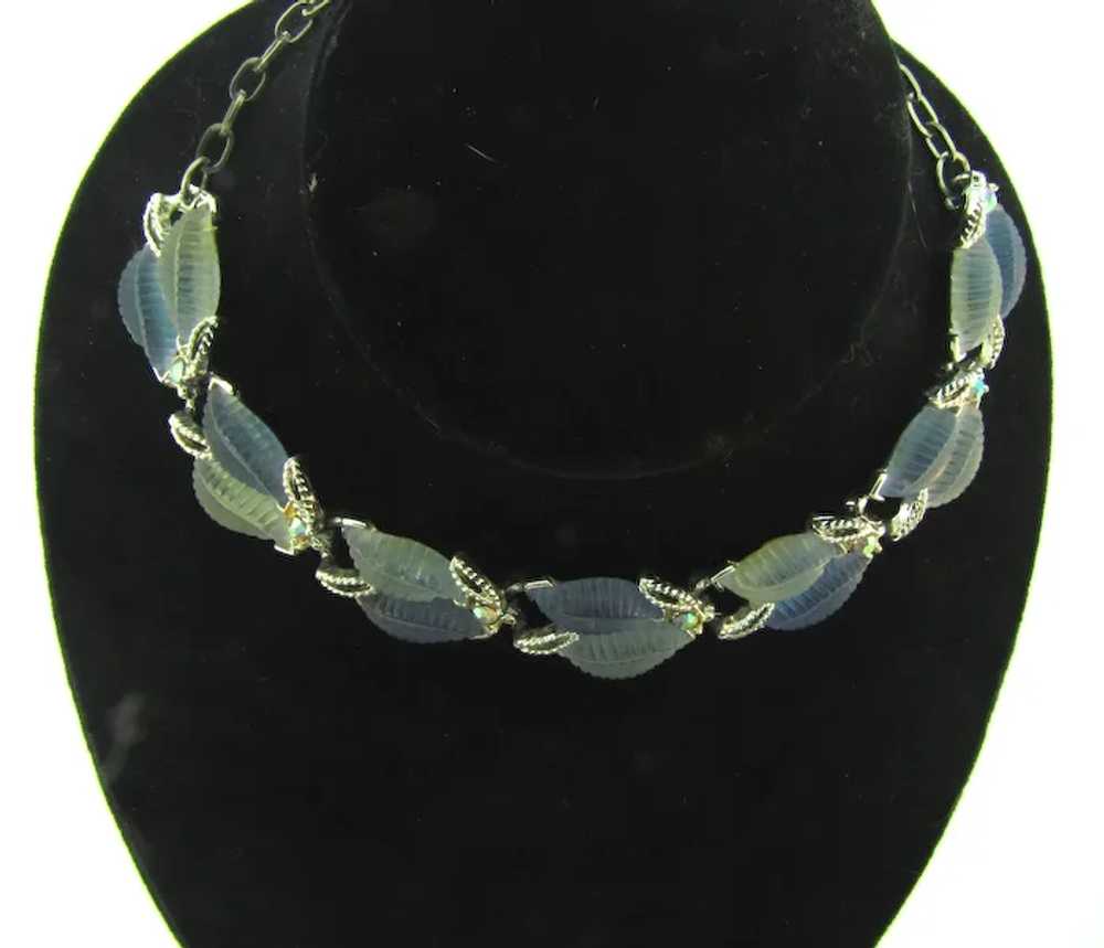 Vintage choker Necklace with Lucite blue leaves a… - image 2