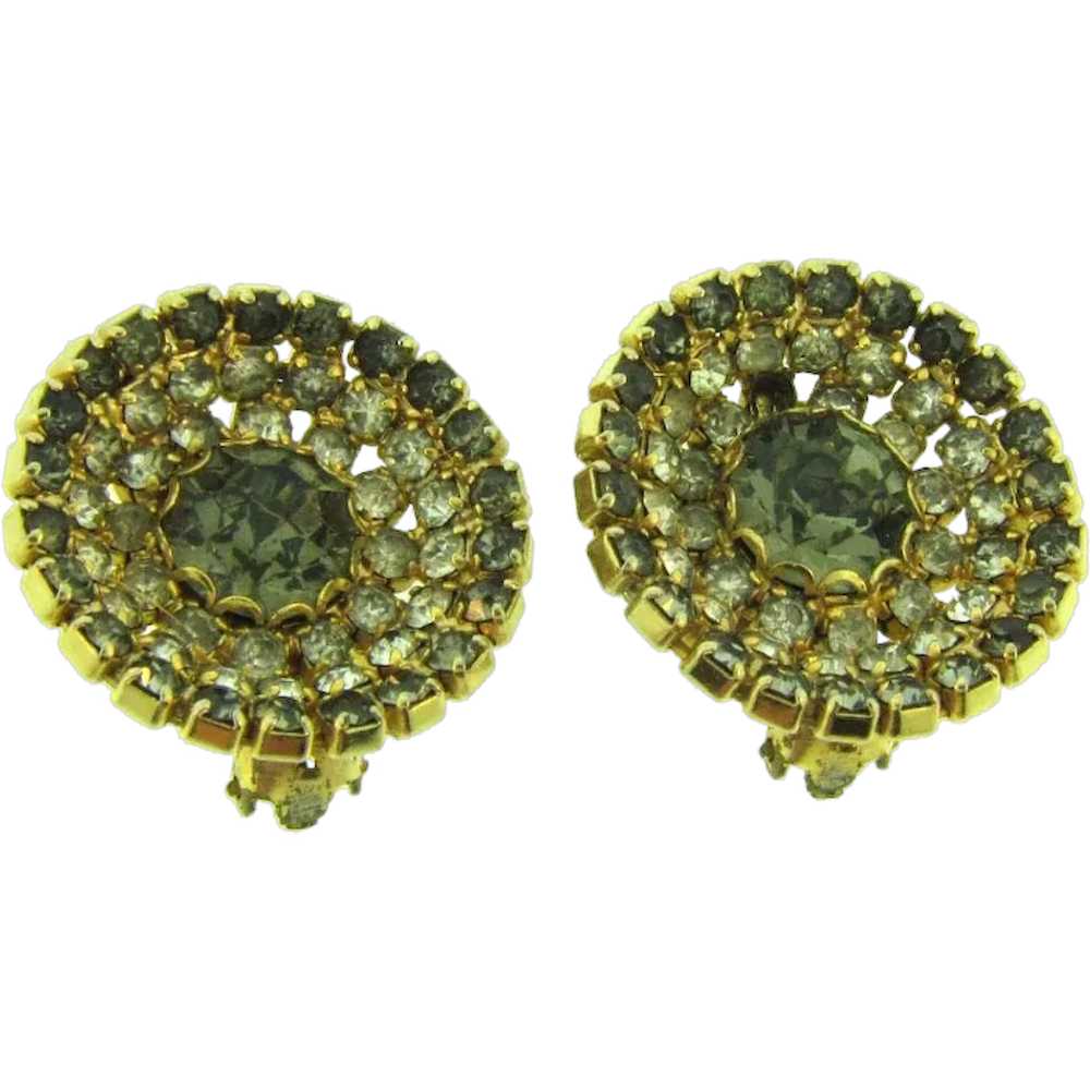 Vintage circular clip-on Earrings width smoky and… - image 1