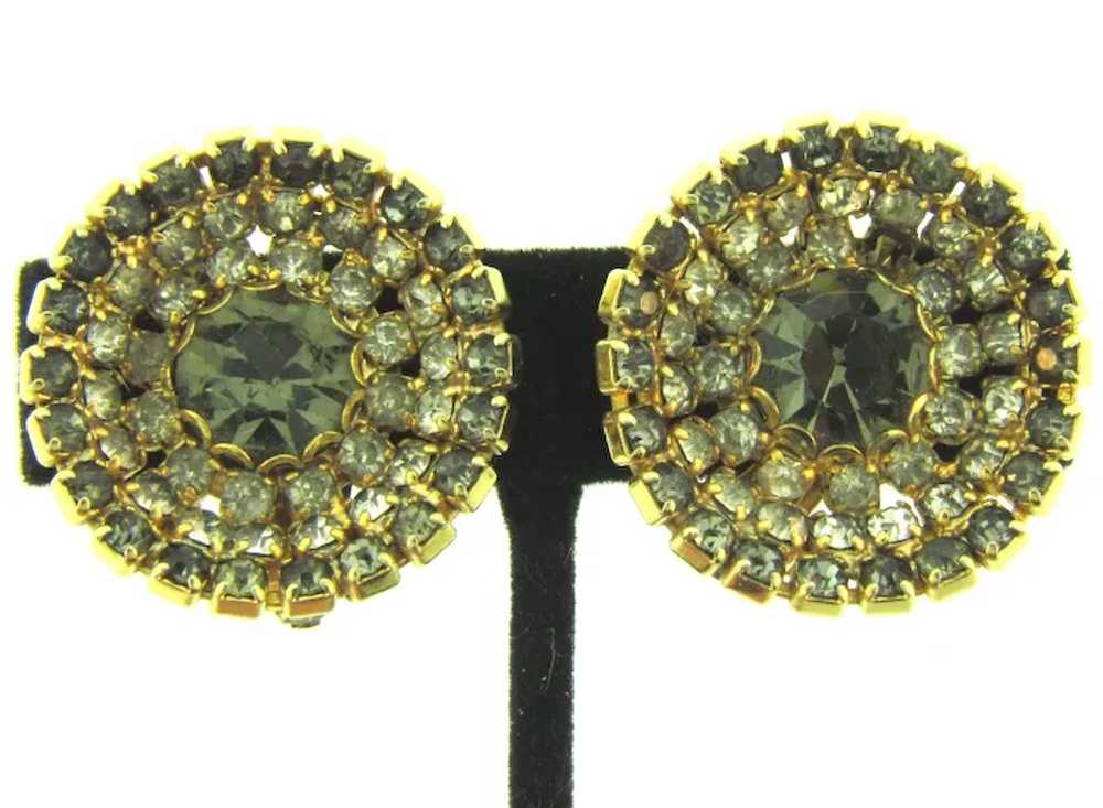 Vintage circular clip-on Earrings width smoky and… - image 5