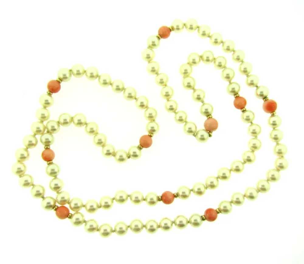 Vintage faux pearl and coral colored glass beaded… - image 3