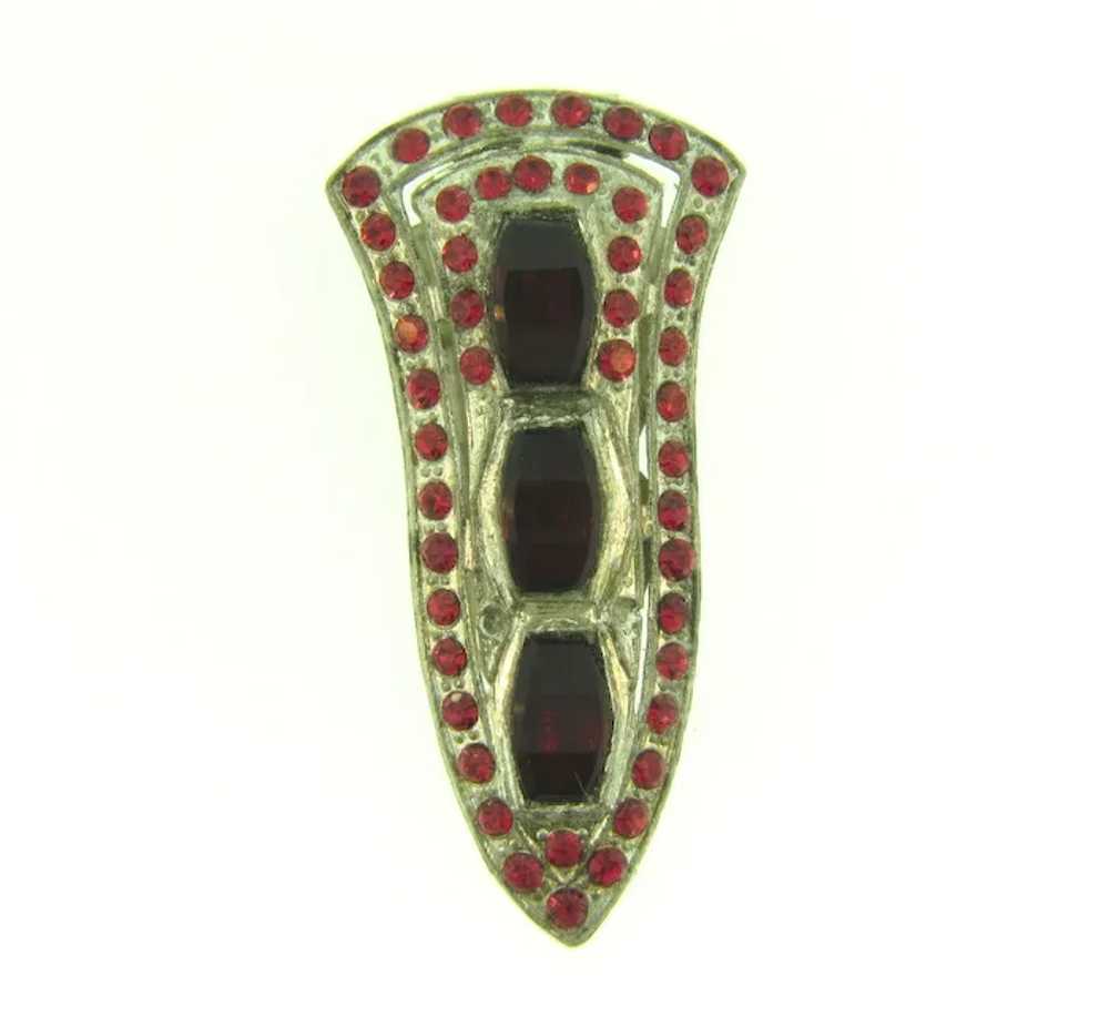 Vintage Art Deco pot metal Dress Clip with red rh… - image 5