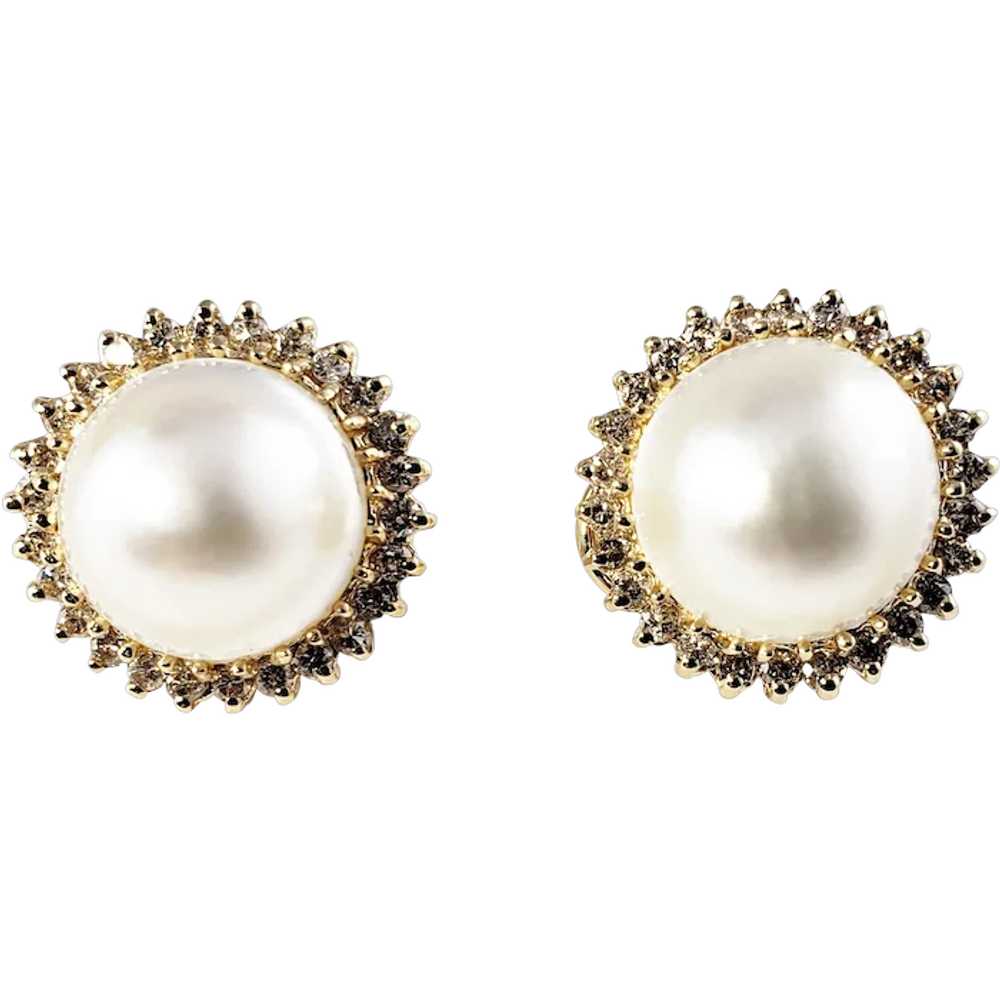 Vintage 14 Karat Yellow Gold Pearl and Diamond Cl… - image 1