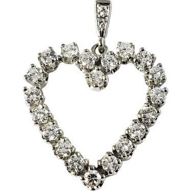 Vintage 14 Karat White Gold Diamond Heart Pendant - image 1