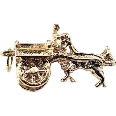 Vintage 9 Karat Rose Gold Donkey and Cart Charm - image 1