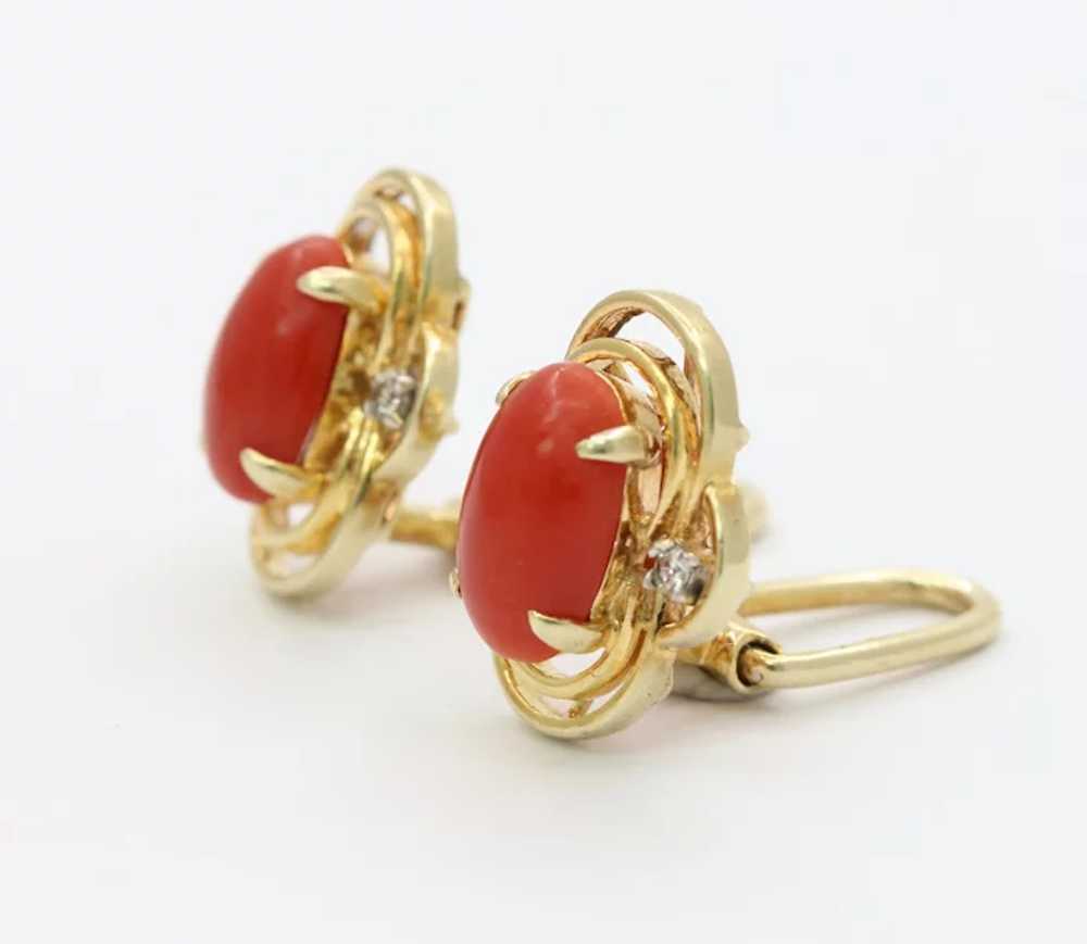 Vintage Oxblood Red Coral and Diamond 14K Gold Cl… - image 2