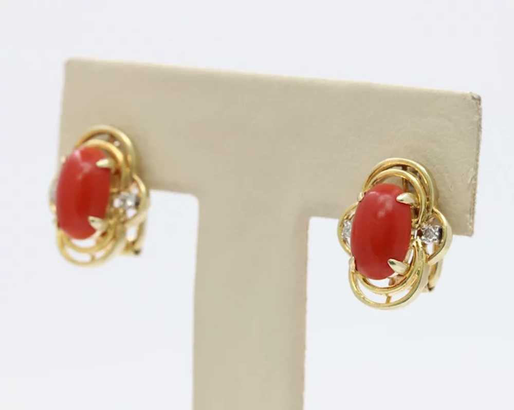 Vintage Oxblood Red Coral and Diamond 14K Gold Cl… - image 3