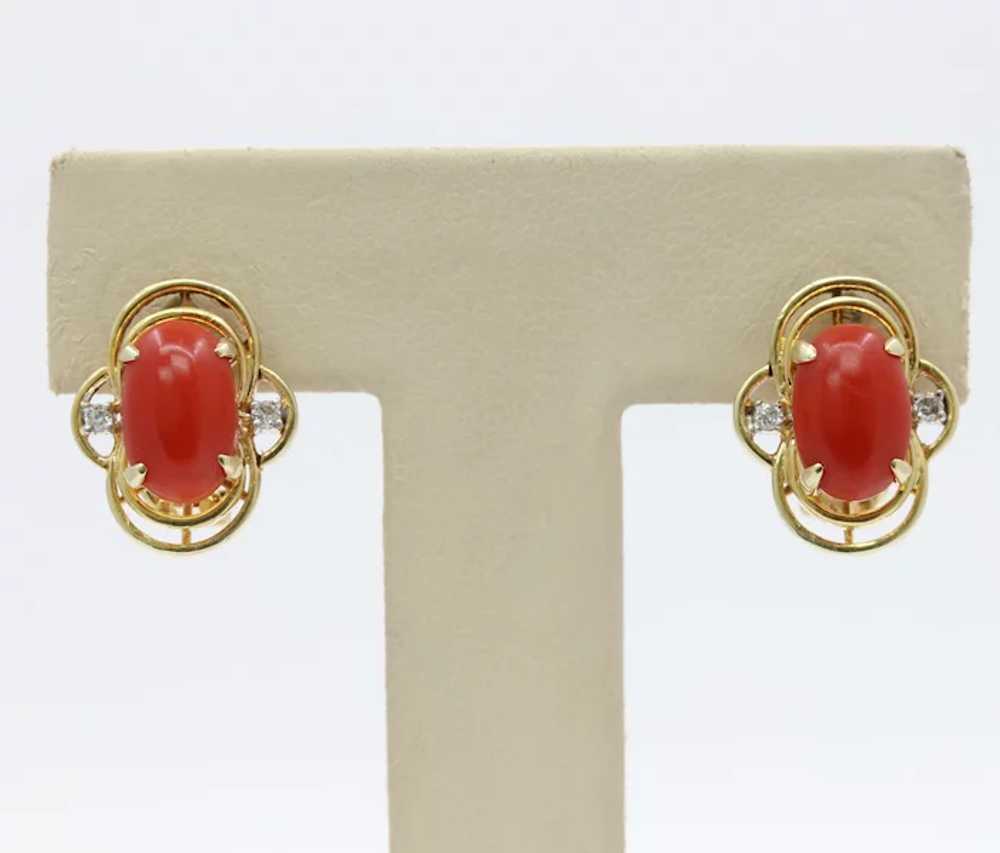 Vintage Oxblood Red Coral and Diamond 14K Gold Cl… - image 7