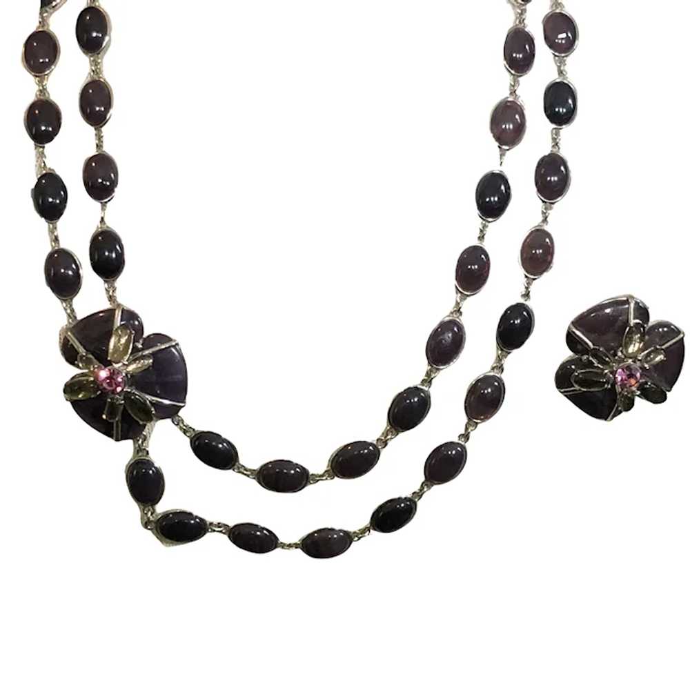 Talbots Silver Tone & Purple Glass Bead Flower St… - image 2