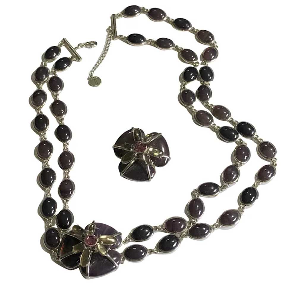 Talbots Silver Tone & Purple Glass Bead Flower St… - image 3
