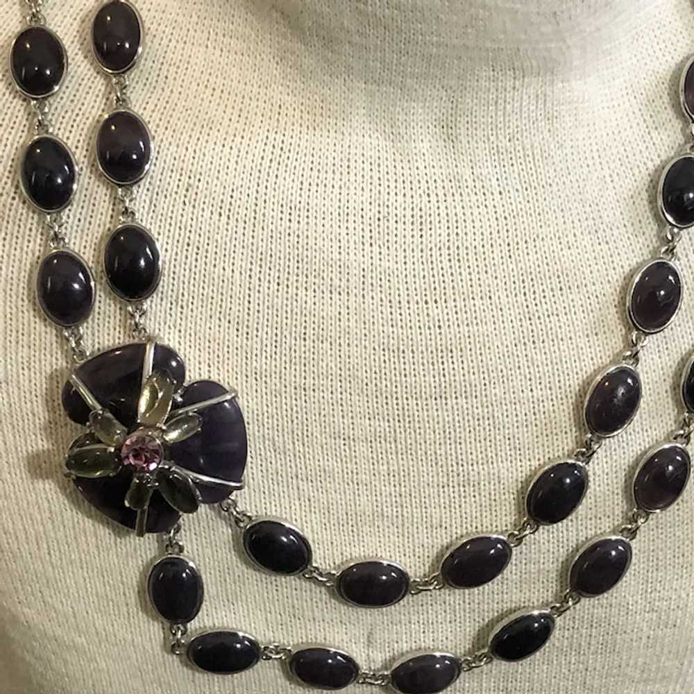 Talbots Silver Tone & Purple Glass Bead Flower St… - image 5