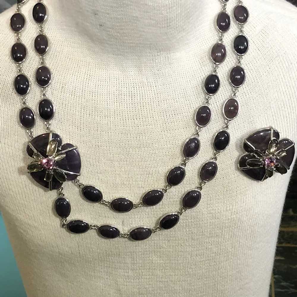 Talbots Silver Tone & Purple Glass Bead Flower St… - image 6