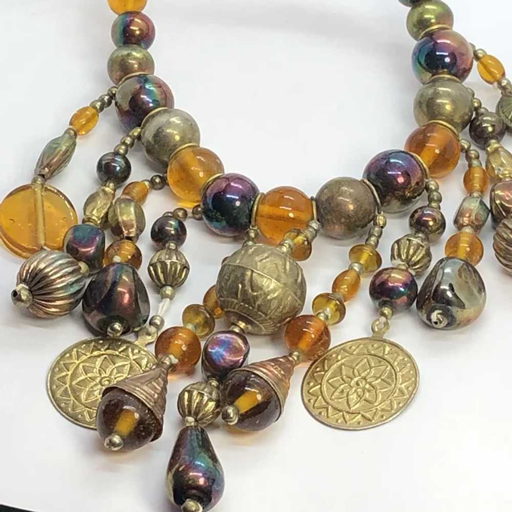 Unique Vintage Beaded Fringe Tribal Look Necklace… - image 2