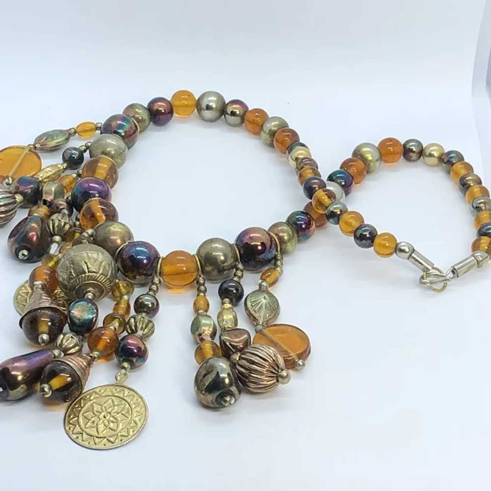 Unique Vintage Beaded Fringe Tribal Look Necklace… - image 3