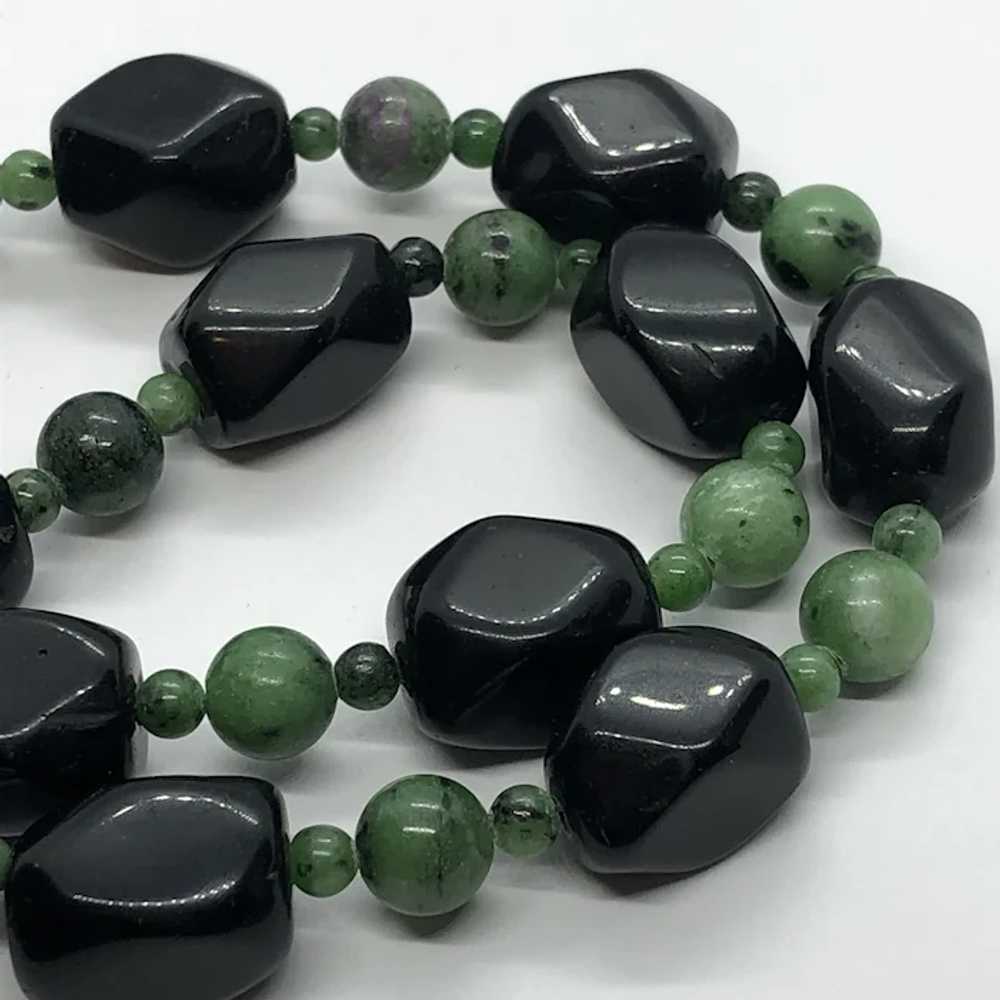 17" Black Glass, Green Semi Precious Stone & Pain… - image 5