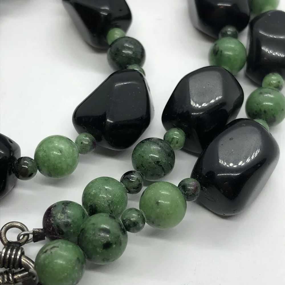 17" Black Glass, Green Semi Precious Stone & Pain… - image 9
