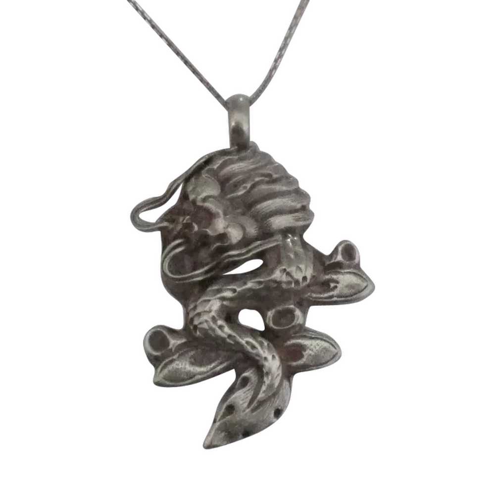 Detailed Sterling Dragon Pendant and Chain - image 1