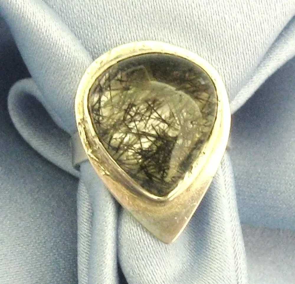 Vintage Hand Crafted Rutilated Quart Sterling Ring - image 2