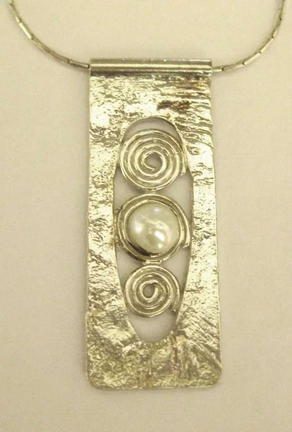 Signed Estate Freshwater Pearl & Sterling Pendant… - image 2