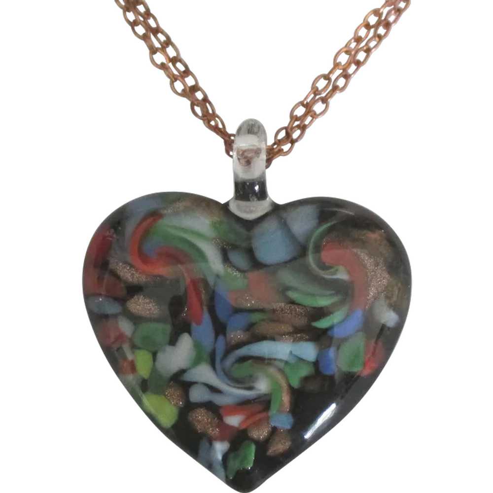 Large Vintage Swirled Art Glass Heart Pendant - image 1