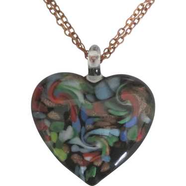 Large Vintage Swirled Art Glass Heart Pendant - image 1