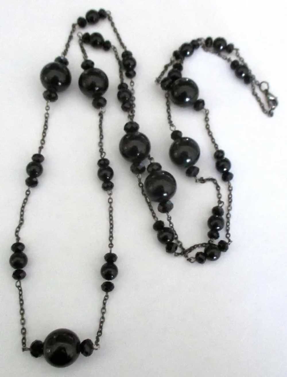 Estate Black Glass Bead and Chain Sautoir 50" Nec… - image 2
