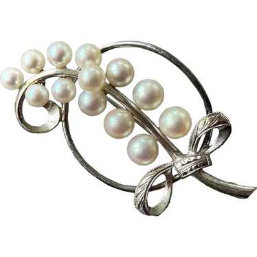 Mikimoto Pearl Brooch Vintage Silver Akoya Pin