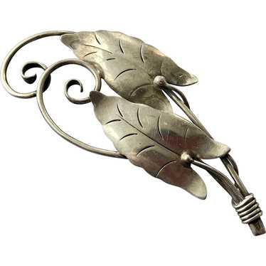 REDUCED 1940's Retro Hand Wrought Sterling Leaf Pi