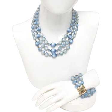 c1950s Lisner Signed Demi-Parure Blue Opalescent M