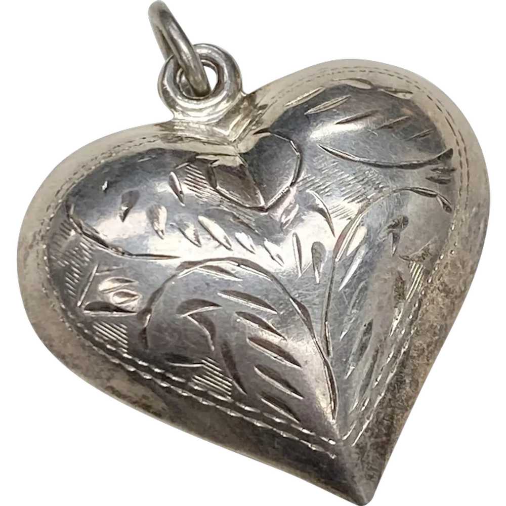 Big Puffy Heart Vintage Charm/Pendant Sterling Si… - image 1