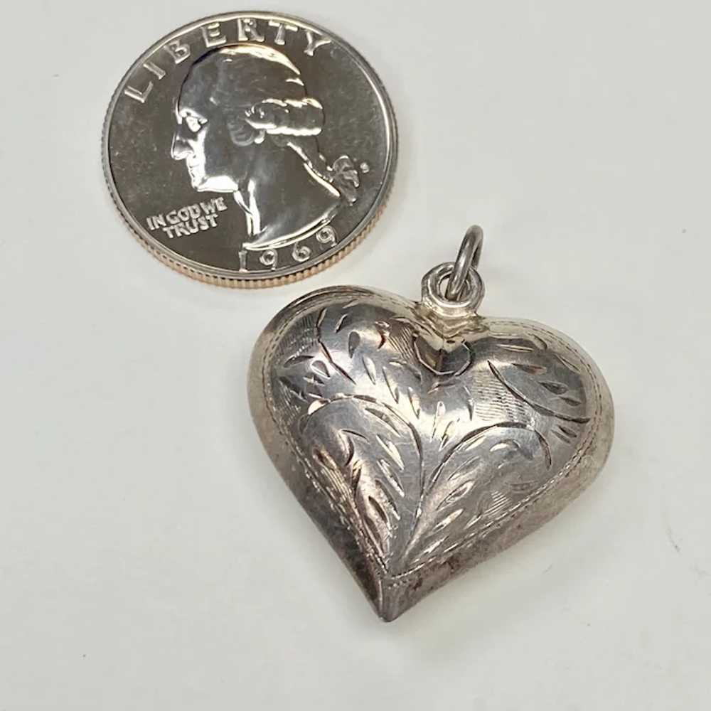Big Puffy Heart Vintage Charm/Pendant Sterling Si… - image 2