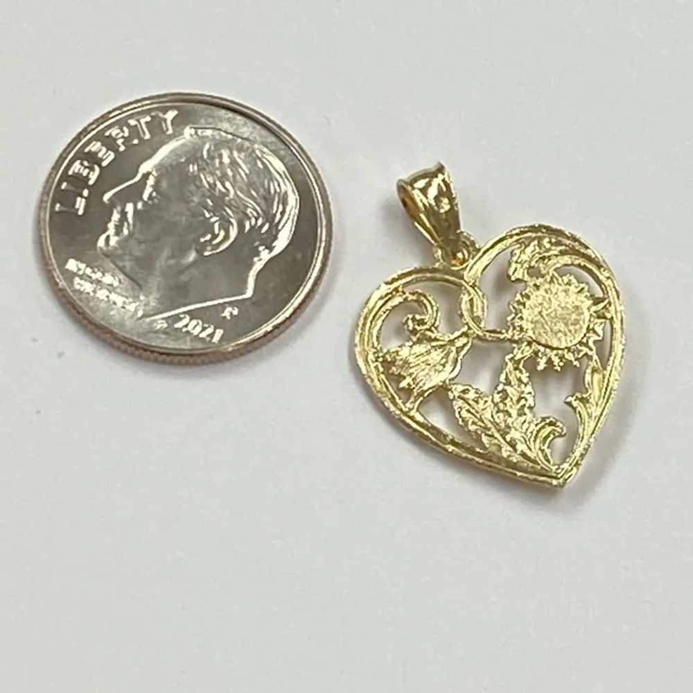 Floral Sunflower Detail Heart Charm 14K Yellow & … - image 2