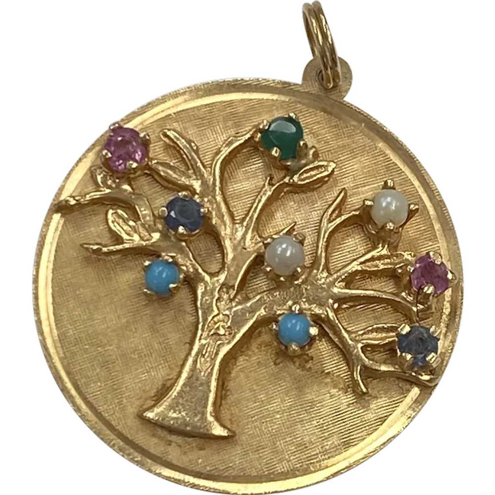 BIG Jeweled Tree of Life Charm Pendant 14K Gold - image 1