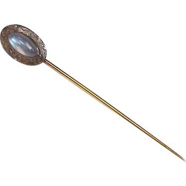 Moonstone Victorian Era Stick Pin 14K Gold
