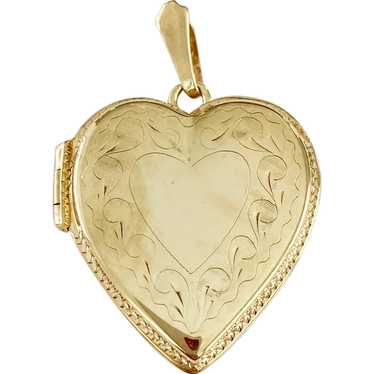 Big Vintage Heart Locket Charm 10K Gold, Engraved… - image 1