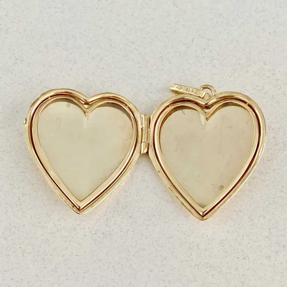 Big Vintage Heart Locket Charm 10K Gold, Engraved… - image 2