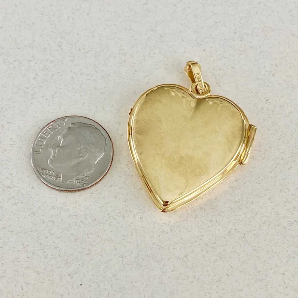 Big Vintage Heart Locket Charm 10K Gold, Engraved… - image 3