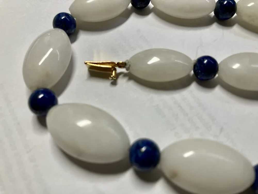 Blue and White Hard Stone Necklace 23" long - image 3