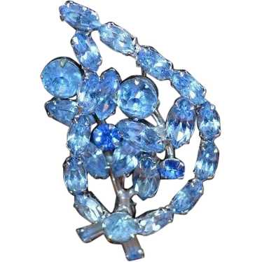 Blue Rhinestone Leaf Brooch Pin