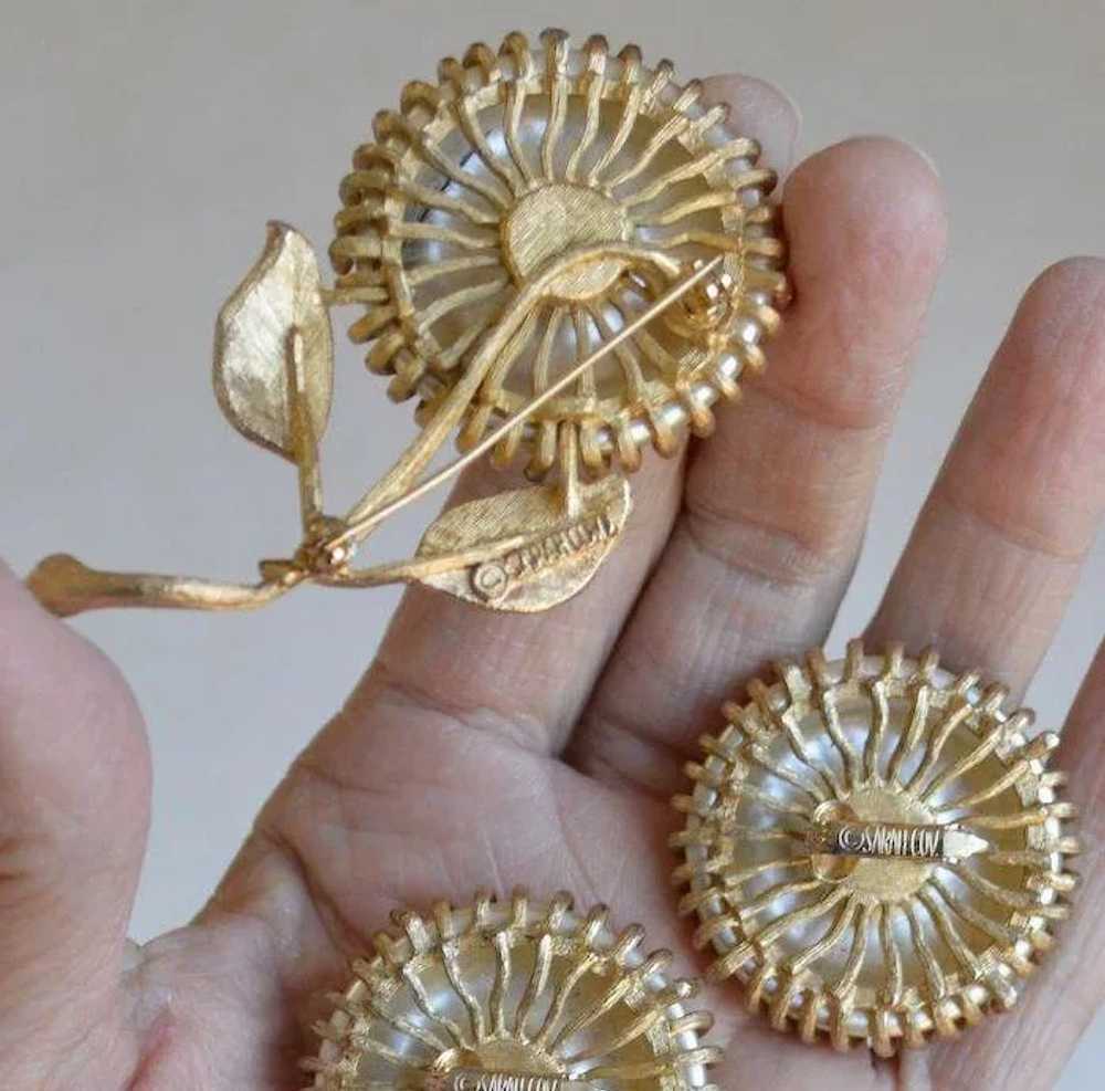 Sarah COV Faux MOP Daisy Earring and Brooch Pin S… - image 5