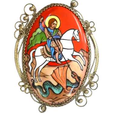 Saint George and the Dragon Ceramic Brooch Pin