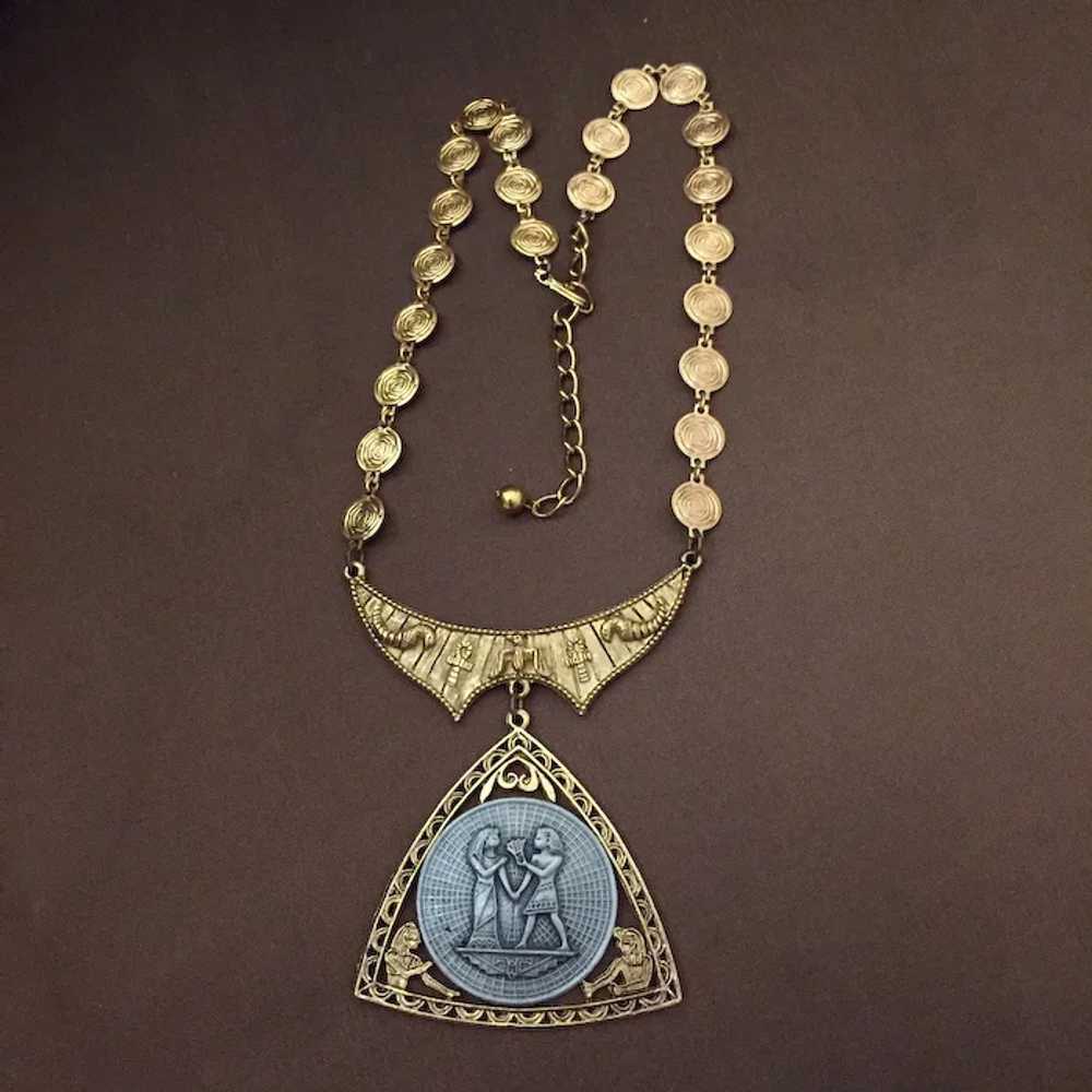 Large Vintage Egyptian Medallion Necklace in Gold… - image 11