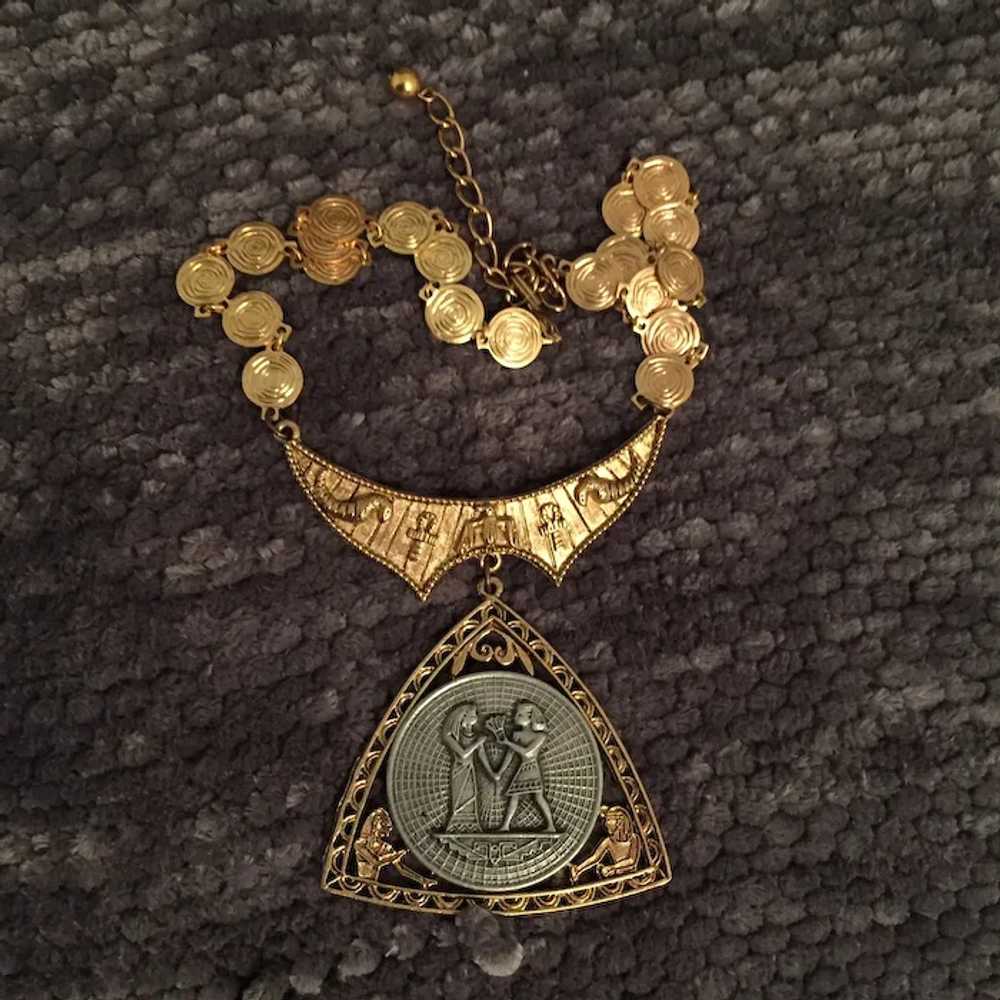 Large Vintage Egyptian Medallion Necklace in Gold… - image 12