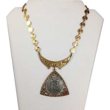 Large Vintage Egyptian Medallion Necklace in Gold… - image 1