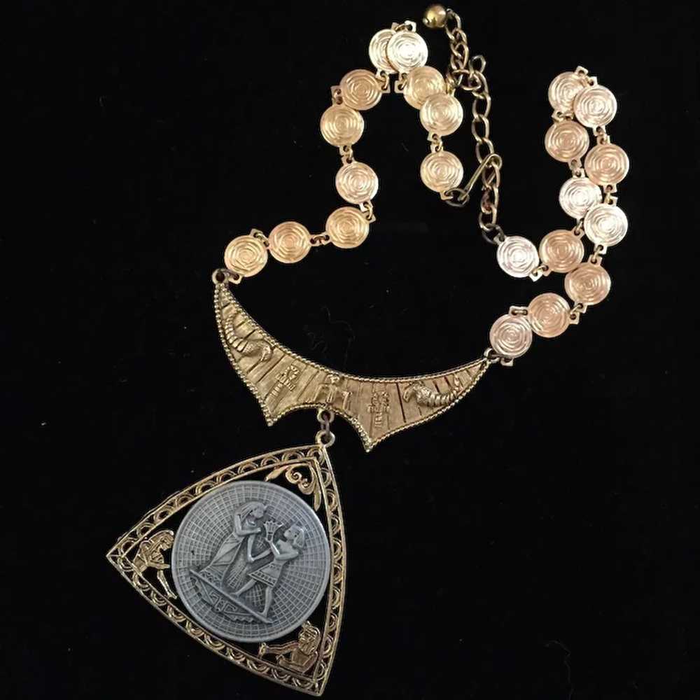 Large Vintage Egyptian Medallion Necklace in Gold… - image 2