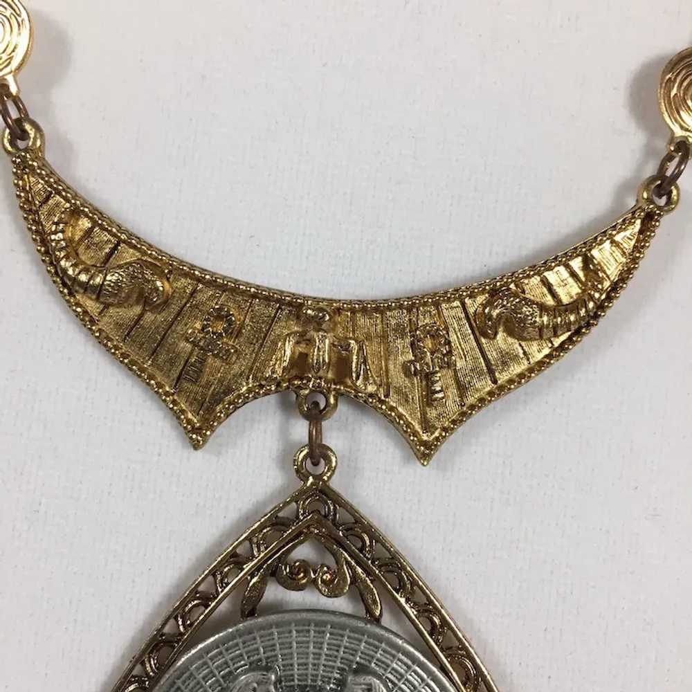 Large Vintage Egyptian Medallion Necklace in Gold… - image 4