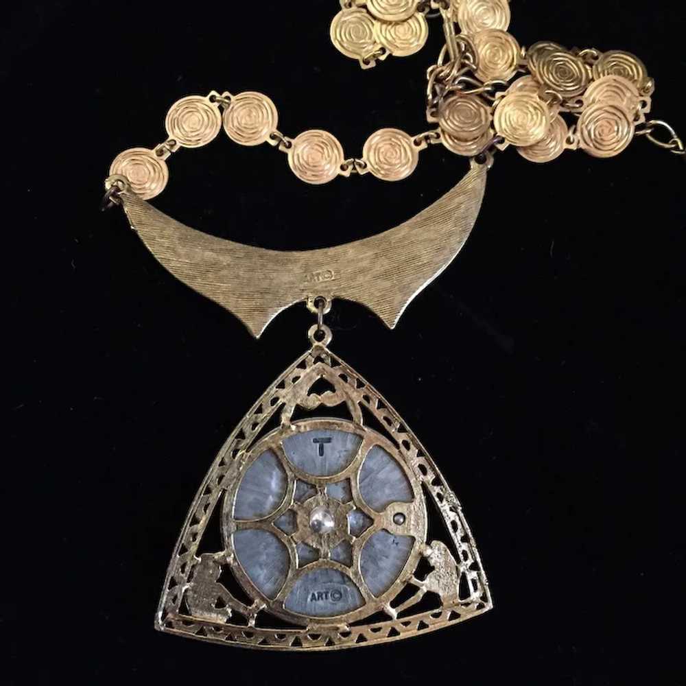 Large Vintage Egyptian Medallion Necklace in Gold… - image 6