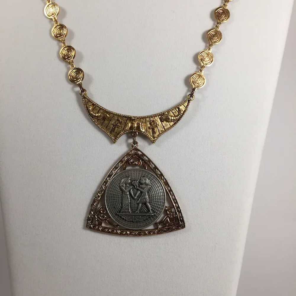 Large Vintage Egyptian Medallion Necklace in Gold… - image 7