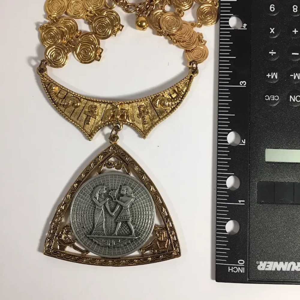 Large Vintage Egyptian Medallion Necklace in Gold… - image 9