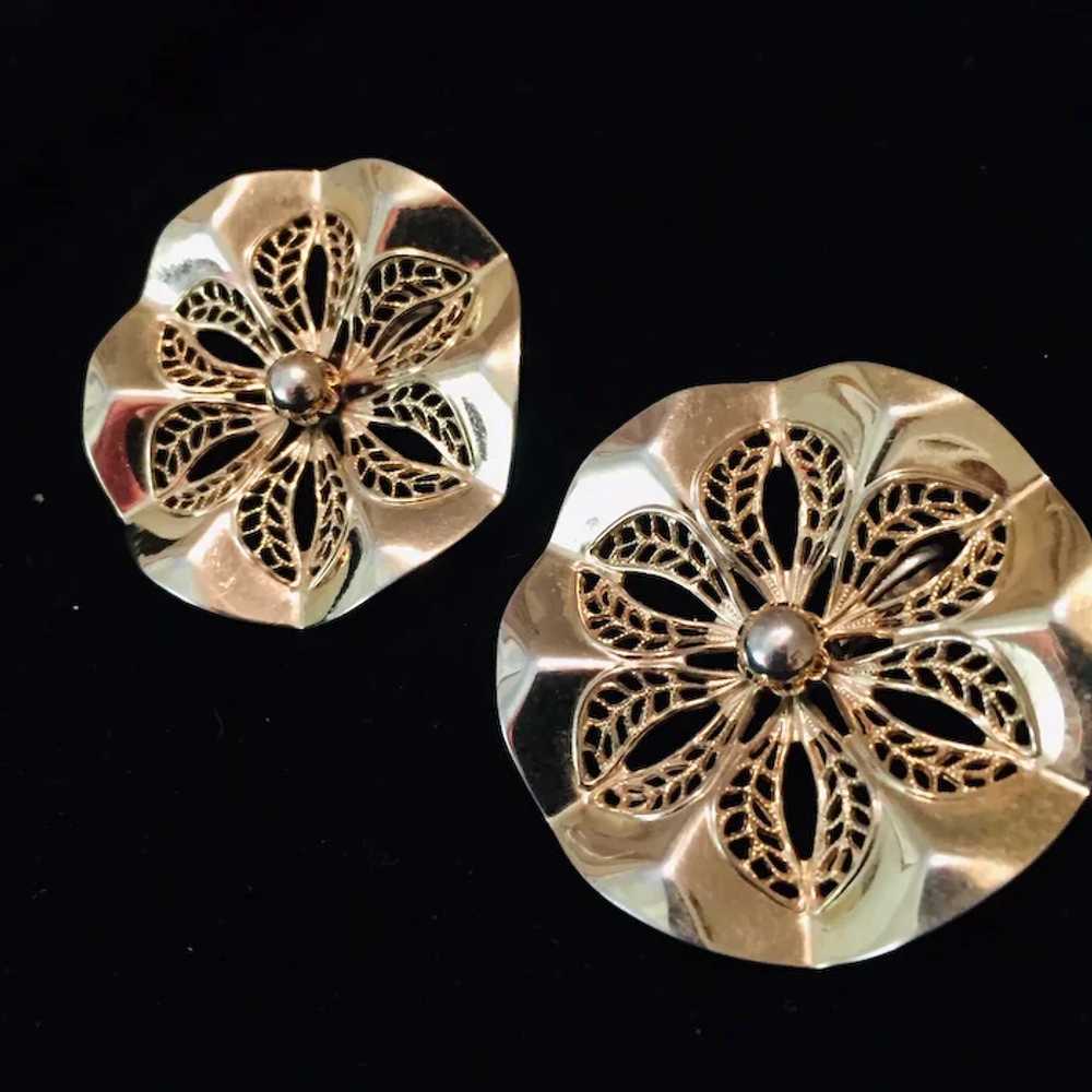 Large 1980's Gold Tone Openwork Clip Earrings - image 6
